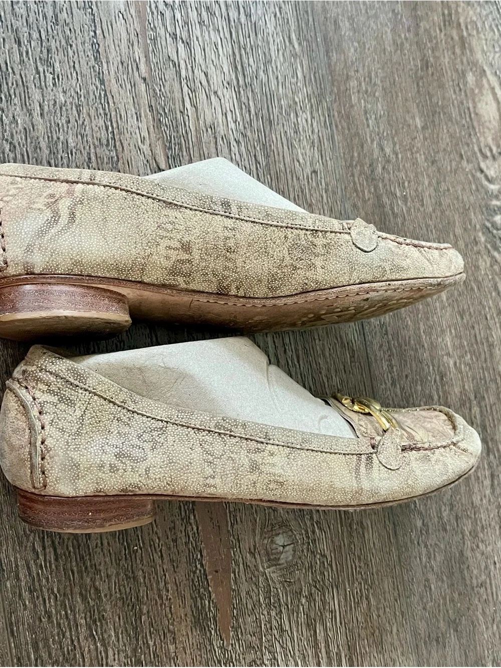 Stuart Weitzman Gold Bit Tan Loafers